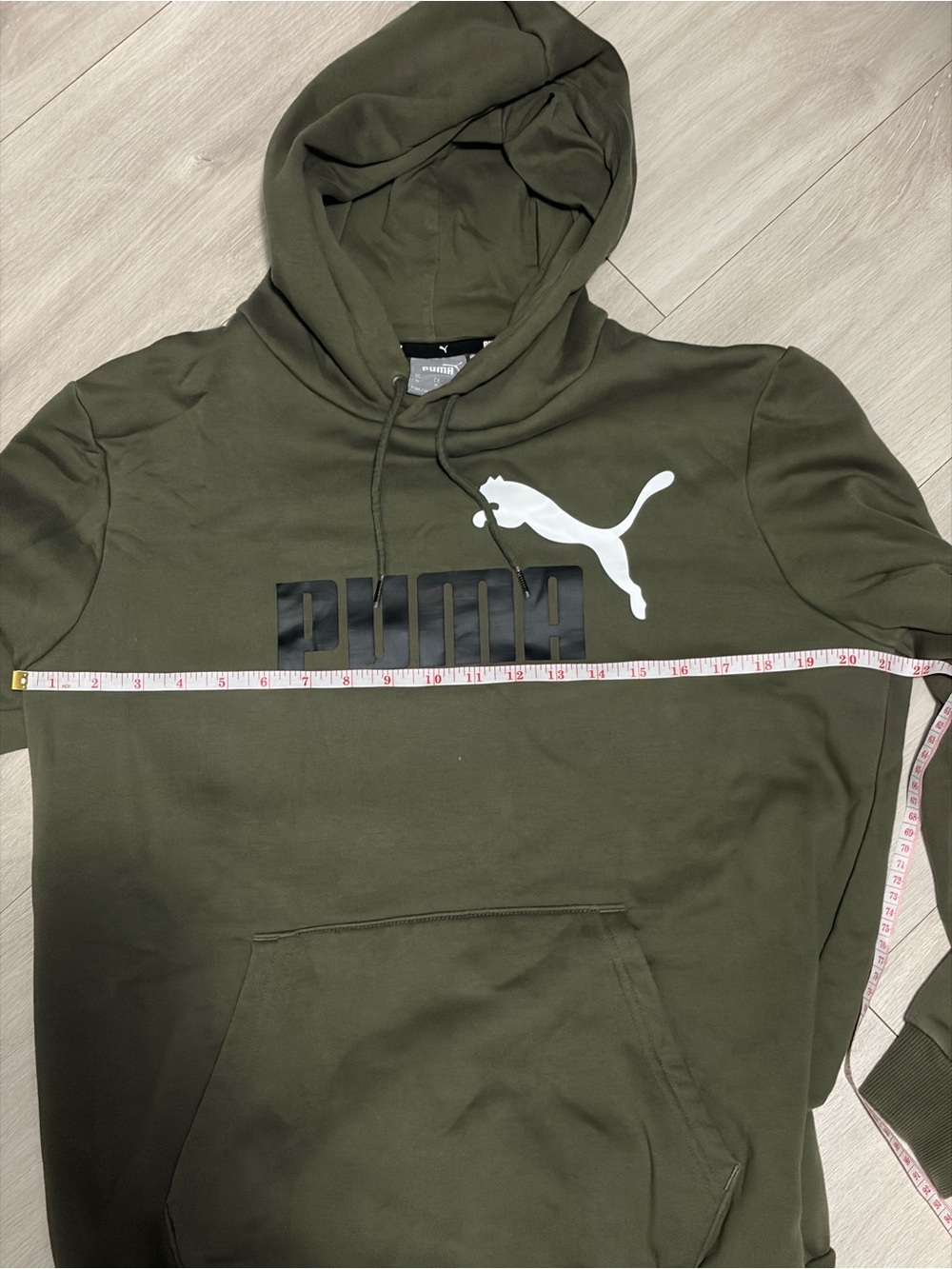 Puma Olive Green Crewneck Hoodie with Black and White Logos - Picture 4 of 6